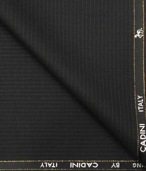 Cadini Italy by Siyaram's Black Self Striped Super 90's 20% Merino Wool  Unstitched Trouser Fabric (1.25 Mtr)