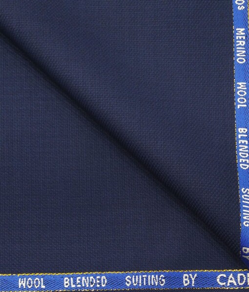 Cadini Italy by Siyaram's Dark Blue Self Structured Super 90's 20% Merino Wool  Unstitched Trouser Fabric (1.25 Mtr)