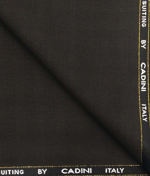 Cadini Italy by Siyaram's Dark Brown Self Checks Super 90's 20% Merino Wool  Unstitched Trouser Fabric (1.25 Mtr)