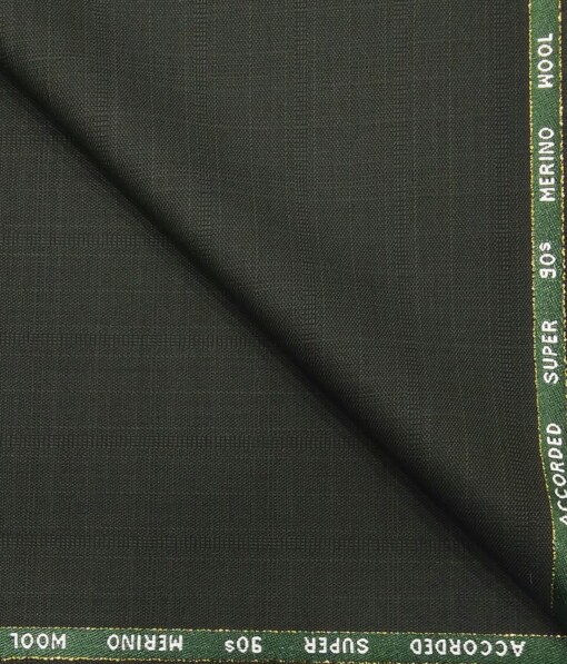 Cadini Italy by Siyaram's Dark Green Self Checks Super 90's 20% Merino Wool  Unstitched Trouser Fabric (1.25 Mtr)