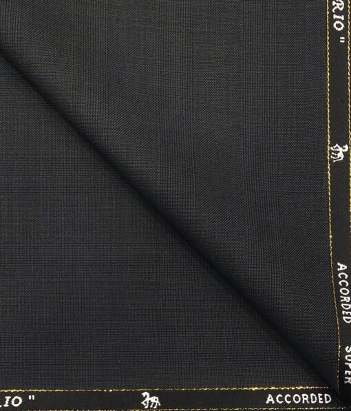 Cadini Italy by Siyaram's Dark Grey Self Checks Super 100's 20% Merino Wool  Unstitched Trouser Fabric (1.25 Mtr)