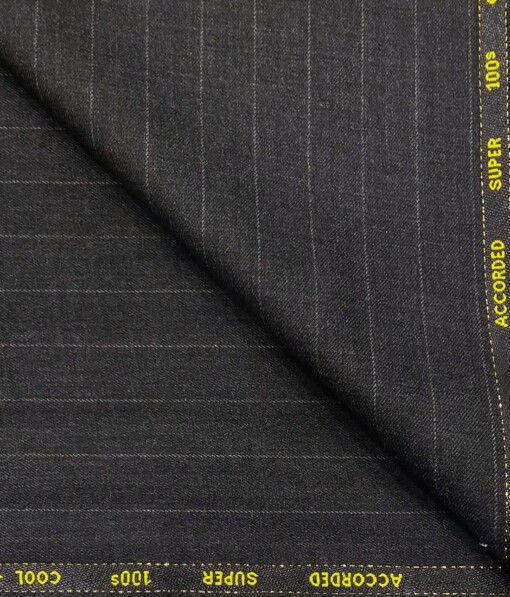 Cadini Italy by Siyaram's Dark Worsted Grey White Stripes Super 100's 20% Merino Wool  Unstitched Trouser Fabric (1.25 Mtr)