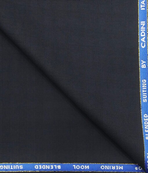 Cadini Italy by Siyaram's Dark Navy Blue Self Checks Super 90's 20% Merino Wool  Unstitched Trouser Fabric (1.25 Mtr)