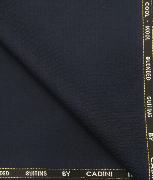 Cadini Italy by Siyaram's Dark Navy Blue Self Herringbone Strip Super 100's 20% Merino Wool  Unstitched Trouser Fabric (1.25 Mtr)