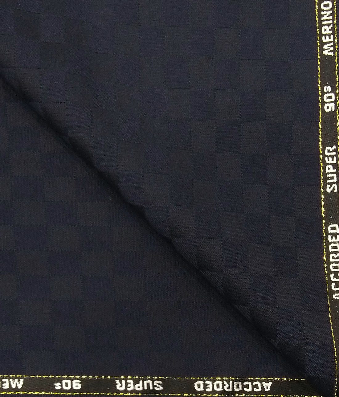 Cadini Italy by Siyaram's Dark Navy Blue Self Squares Super 90's 20% Merino Wool Unstitched Trouser Fabric (1.25 Mtr)