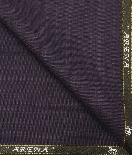 Cadini Italy by Siyaram's Dark Purple Self Checks Super 90's 20% Merino Wool  Unstitched Trouser Fabric (1.25 Mtr)
