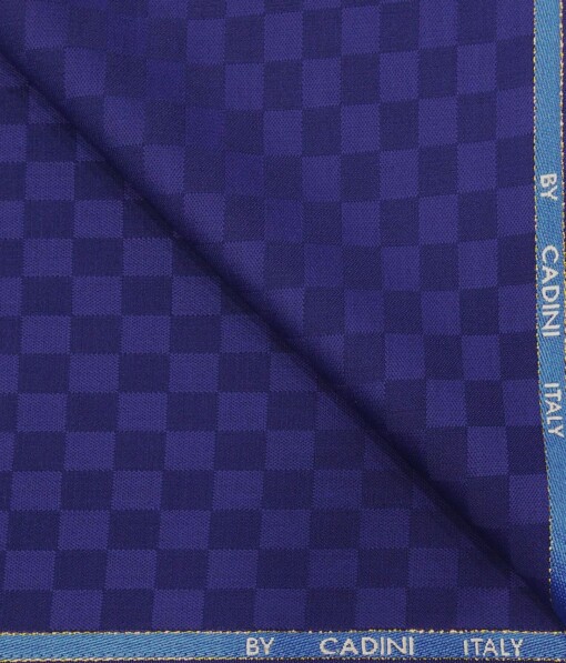 Cadini Italy by Siyaram's Dark Royal Blue Self Squares Super 90's 20% Merino Wool  Unstitched Trouser Fabric (1.25 Mtr)