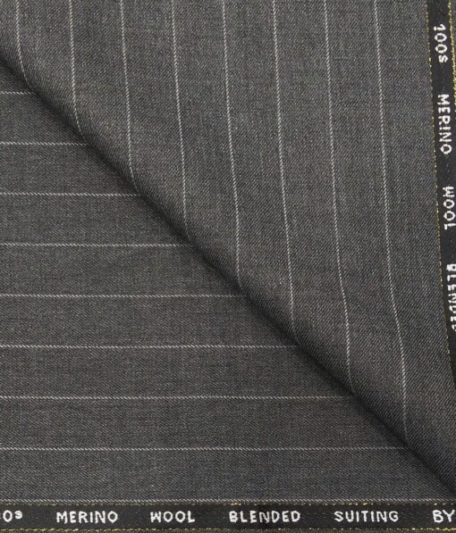 Cadini Italy by Siyaram's Dark Worsted Grey Striped Super 100's 20% Merino Wool  Unstitched Trouser Fabric (1.25 Mtr)