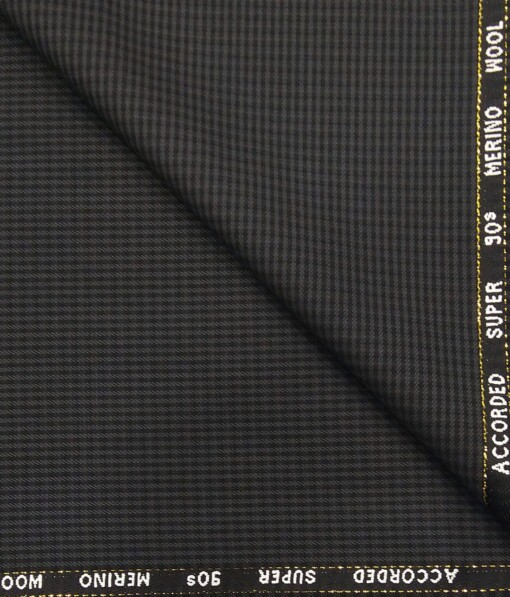 Cadini Italy by Siyaram's Grey & Black Mini Checks Super 90's 20% Merino Wool  Unstitched Trouser Fabric (1.25 Mtr)