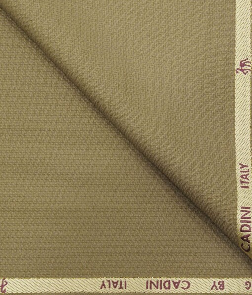 Cadini Italy by Siyaram's Khakhi Self Structured Super 90's 20% Merino Wool  Unstitched Trouser Fabric (1.25 Mtr)