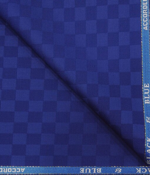 Cadini Italy by Siyaram's Light Royal Blue Self Squares Super 90's 20% Merino Wool  Unstitched Trouser Fabric (1.25 Mtr)