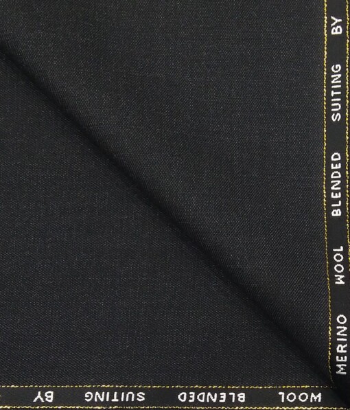 Cadini Italy by Siyaram's Worsted Black Self Design Super 90's 20% Merino Wool  Unstitched Trouser Fabric (1.25 Mtr)