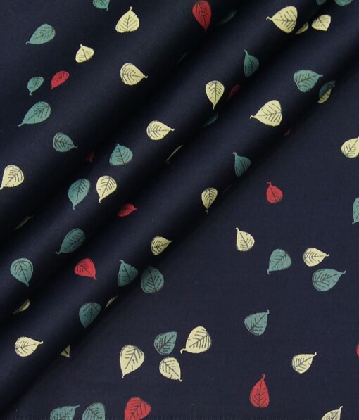 Exquisite Dark Navy Blue 100% Premium Cotton Multi Color Floral Print Shirt Fabric (1.60 M)