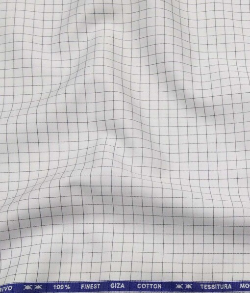 Tessitura Monti White & Black 100% Giza Cotton Checks Shirt Fabric (1.60 M)