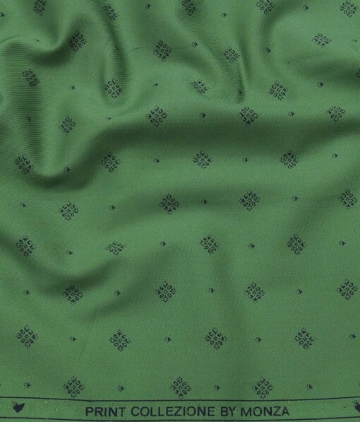 Monza Moss Green 100% Premium Cotton Blue Print Shirt Fabric (1.60 M)