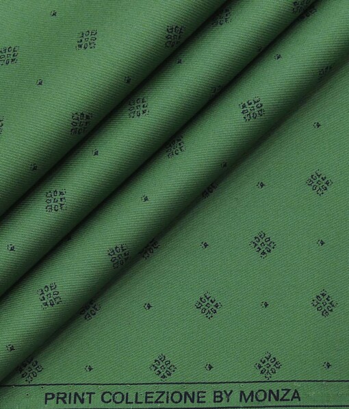Monza Moss Green 100% Premium Cotton Blue Print Shirt Fabric (1.60 M)