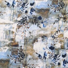 Nemesis White & Blue Multi Color 100% Egyptian Giza Cotton Digital Floral Print Shirt Fabric (1.60 M)