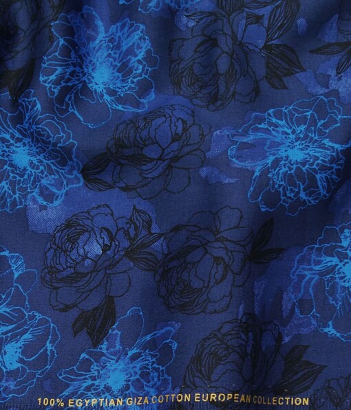 Nemesis Dark Blue 100% Egyptian Giza Cotton Floral Printed Shirt Fabric (1.60 M)