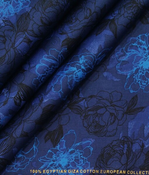 Nemesis Dark Blue 100% Egyptian Giza Cotton Floral Printed Shirt Fabric (1.60 M)