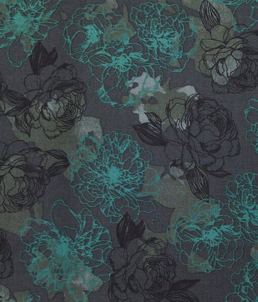 Nemesis Black & Green 100% Egyptian Giza Cotton Floral Printed Shirt Fabric (1.60 M)