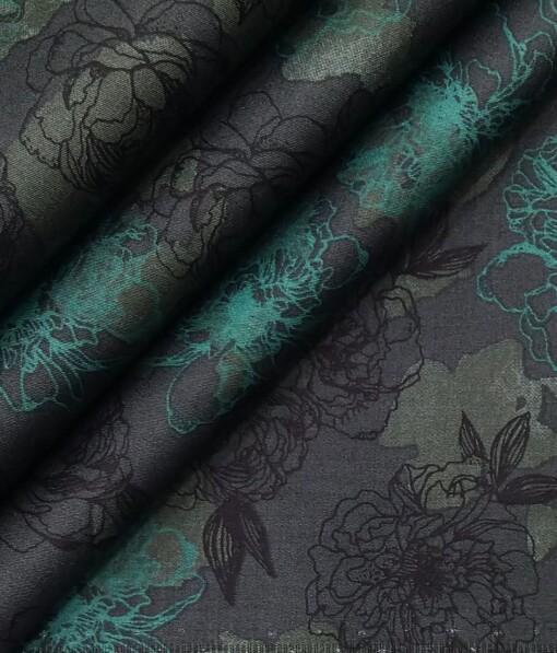Nemesis Black & Green 100% Egyptian Giza Cotton Floral Printed Shirt Fabric (1.60 M)