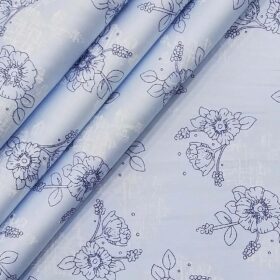 Nemesis Sky Blue 100% Egyptian Giza Cotton Floral Printed Shirt Fabric (1.60 M)