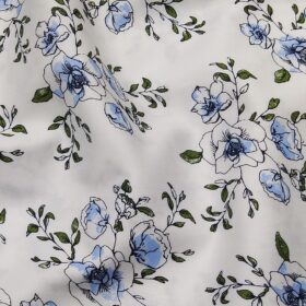 Nemesis White 100% Egyptian Giza Cotton Green & Blue Floral Printed Shirt Fabric (1.60 M)