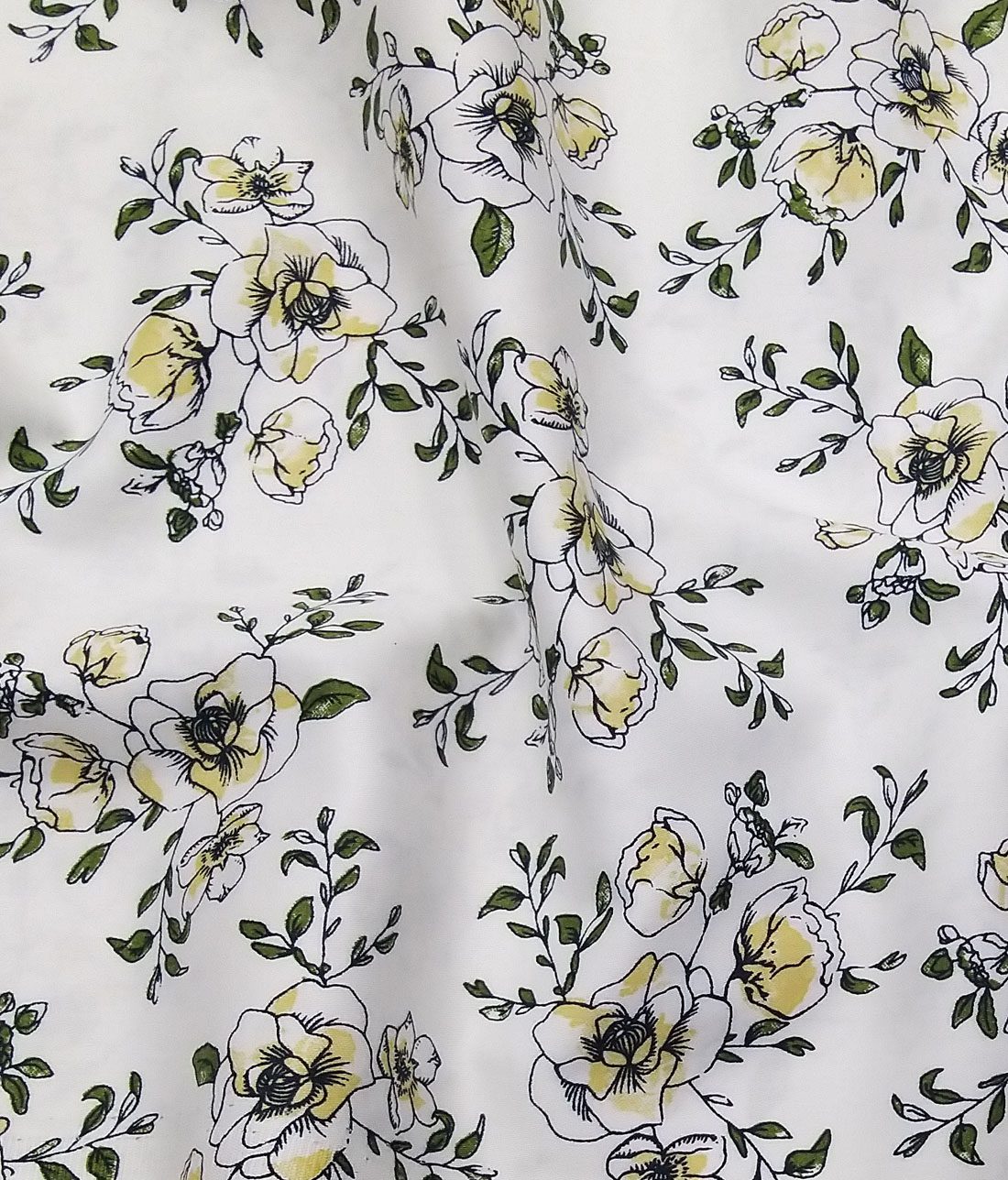 Nemesis White 100% Egyptian Giza Cotton Green & Yellow Floral Printed Shirt Fabric (1.60 M)