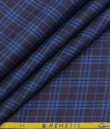 Nemesis Dark Navy Blue 100% Egyptian Giza Cotton Burberry Check Shirt Fabric (1.60 M)