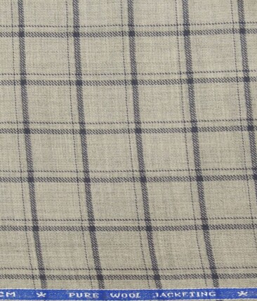 OCM Light Grey Checks 100% Pure Merino Wool Thick Tweed Jacketing & Blazer Fabric (Unstitched - 2 Mtr)
