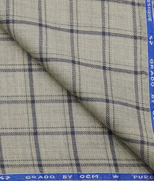 OCM Light Grey Checks 100% Pure Merino Wool Thick Tweed Jacketing & Blazer Fabric (Unstitched - 2 Mtr)