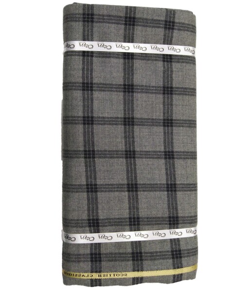 OCM Grey & Black Checks 100% Pure Merino Wool Thick Tweed Jacketing & Blazer Fabric (Unstitched - 2 Mtr)