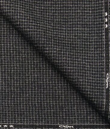 OCM Black & Grey Small Checks 100% Pure Merino Wool Thick Tweed Jacketing & Blazer Fabric (Unstitched - 2 Mtr)