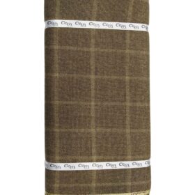 OCM Medium Brown Self Checks 100% Pure Merino Wool Thick Tweed Jacketing & Blazer Fabric (Unstitched - 2 Mtr)