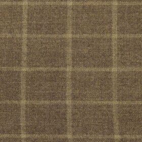 OCM Medium Brown Self Checks 100% Pure Merino Wool Thick Tweed Jacketing & Blazer Fabric (Unstitched - 2 Mtr)