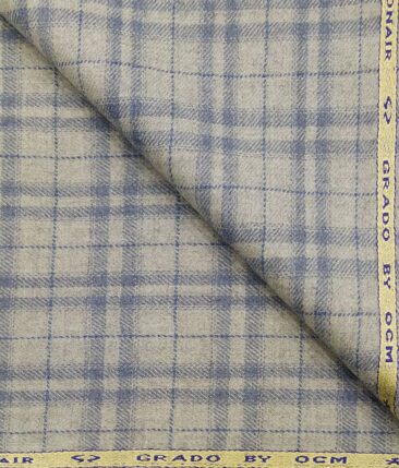 OCM Light Pistachious Grey & Blue Checks 100% Pure Merino Wool Tweed Jacketing & Blazer Fabric (Unstitched - 2 Mtr)