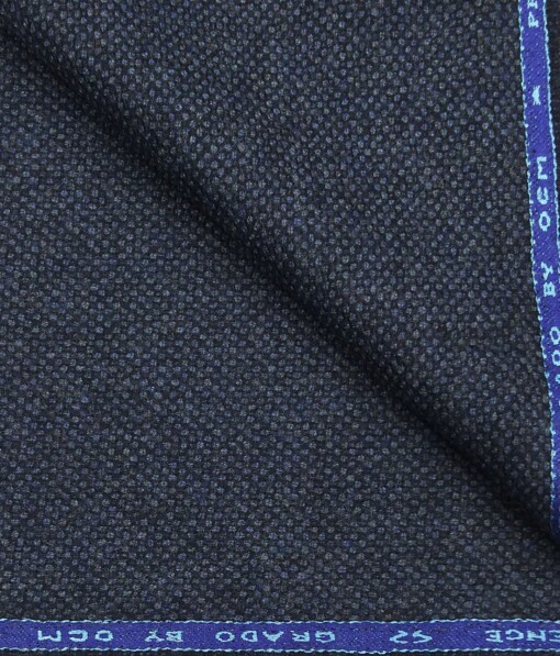 OCM Dark Blue Structured 100% Pure Merino Wool Tweed Jacketing & Blazer Fabric (Unstitched - 2 Mtr)