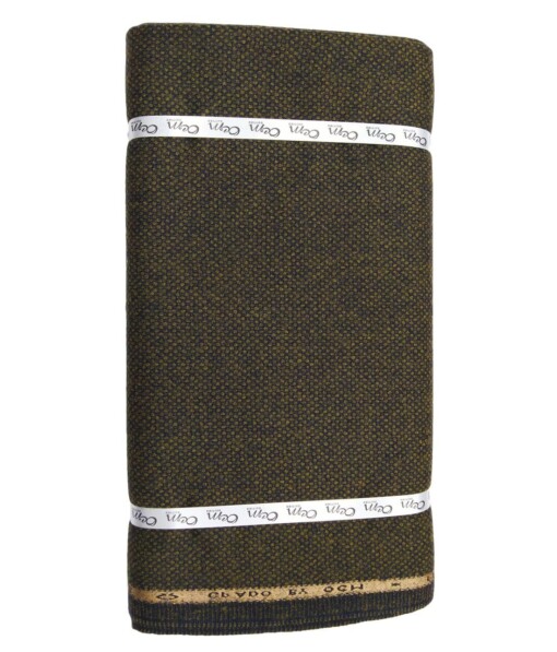 OCM Greenish Brown Structured 100% Pure Merino Wool Tweed Jacketing & Blazer Fabric (Unstitched - 2 Mtr)