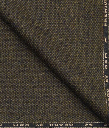 OCM Greenish Brown Structured 100% Pure Merino Wool Tweed Jacketing & Blazer Fabric (Unstitched - 2 Mtr)