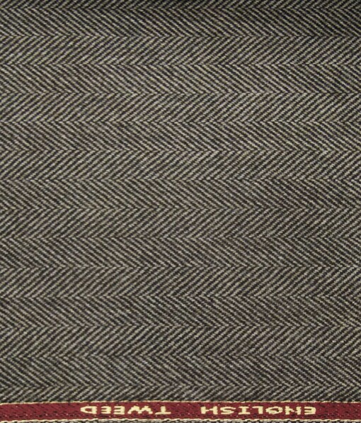 OCM Medium Brown Herringbone 100% Pure Merino Wool Very Thick Tweed Jacketing & Blazer Fabric (Unstitched - 2 Mtr)