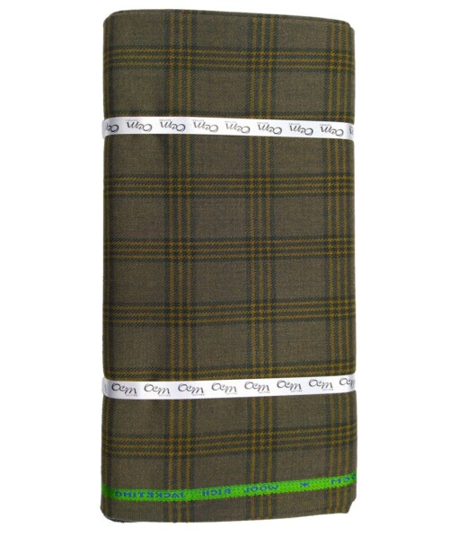 OCM Brown & Yellow Checks 65% Merino Wool Thick Tweed Jacketing & Blazer Fabric (Unstitched - 2 Mtr)