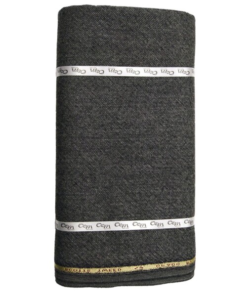 OCM Dark Grey & Black Self Structured 100% Pure Merino Wool Tweed Jacketing & Blazer Fabric (Unstitched - 2 Mtr)