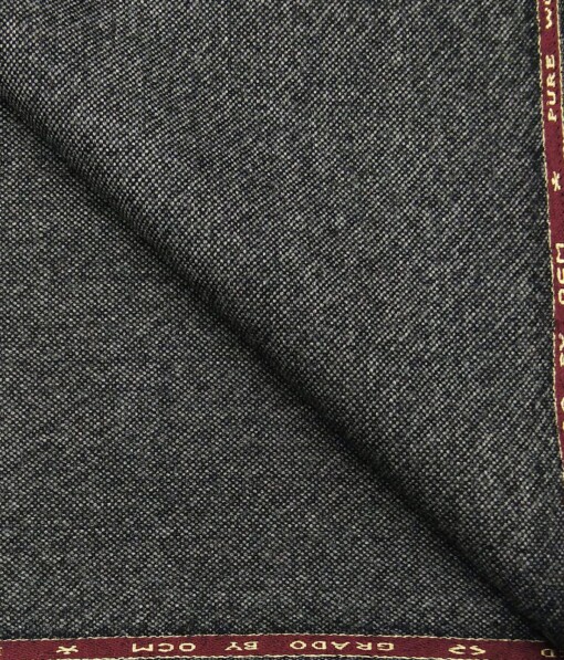OCM Dark Grey & Black Self Structured 100% Pure Merino Wool Tweed Jacketing & Blazer Fabric (Unstitched - 2 Mtr)