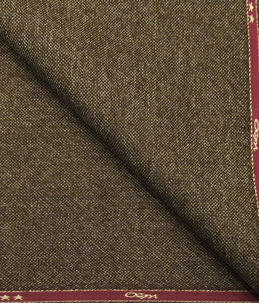 OCM Brown Self Structured 100% Pure Merino Wool Tweed Jacketing & Blazer Fabric (Unstitched - 2 Mtr)
