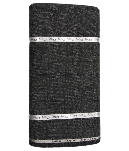 OCM Blackish Grey Self Checks 100% Pure Merino Wool Thick Tweed Jacketing & Blazer Fabric (Unstitched - 2 Mtr)
