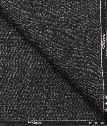 OCM Blackish Grey Self Checks 100% Pure Merino Wool Thick Tweed Jacketing & Blazer Fabric (Unstitched - 2 Mtr)