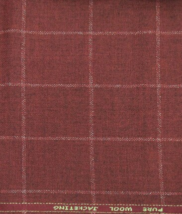OCM Red & White Checks 100% Pure Merino Wool Thick Tweed Jacketing & Blazer Fabric (Unstitched - 2 Mtr)