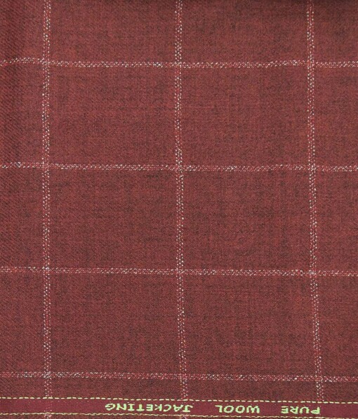 OCM Red & White Checks 100% Pure Merino Wool Thick Tweed Jacketing & Blazer Fabric (Unstitched - 2 Mtr)
