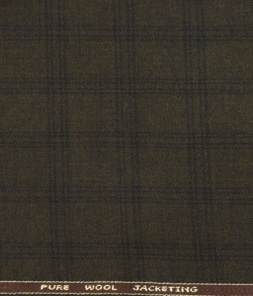 OCM Dark Brown & Black Checks 100% Pure Merino Wool Thick Tweed Jacketing & Blazer Fabric (Unstitched - 2 Mtr)