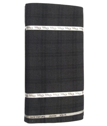 OCM Dark Grey & Black Checks 100% Pure Merino Wool Thick Tweed Jacketing & Blazer Fabric (Unstitched - 2 Mtr)